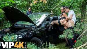 MATURE4K. Brunette on high heels seduced a young guy in the woods and fucked in public