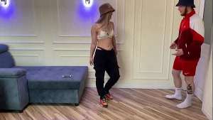 Sexy Blonde Teen Fucks Fitness Trainer. Cum In Pussy