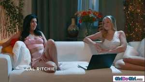 Teen find stepmom and bff fool around in the bed next to her