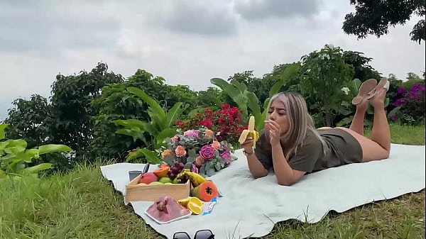 Naty Delgado gets wet and wild at a picnic fruits, fingers, and filthy cravings in public view