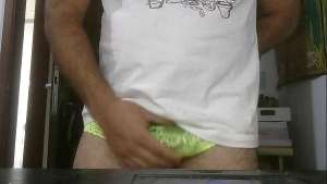 rubbing my cock with my wife’s panties until I cum