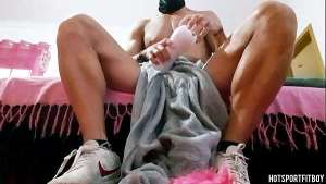 Amateur Guy HotSportFitBoy Moans Loud Fucking Fleshlight in Live Show