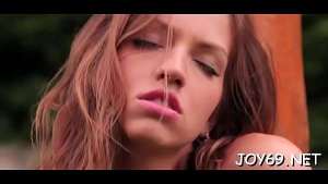 Staggering young brunette cutie Eufrat is playing with her new sex tool