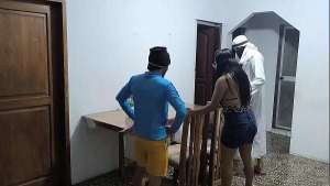 A Latino and his Arab friend are on a business visit to Colombia! The extravagant Latino fucks the waitress who serves them.