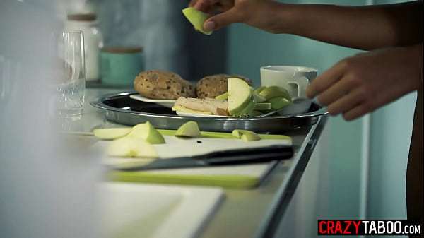 Black teen brings her feet for the breakfast for her big dick boyfriend