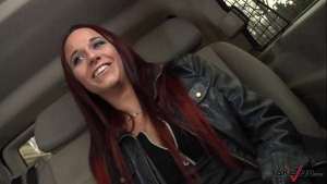 Two hotties seduce stranger from the street to have backseat car fuck