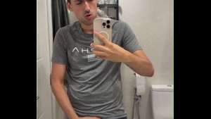 bisex fella showing off big cock and busting a huge load