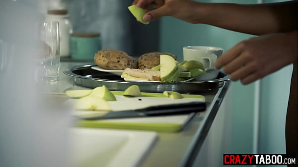 Black teen brings her feet for the breakfast for her big dick boyfriend