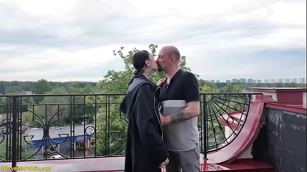 small ass rough stretched on a public rooftop