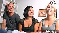 German teen couple try firts time FFM threesome