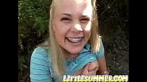 Little Summer goes outside and rubs her teen pussy