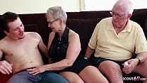 Extrem old Mature woman have Sex with Huge Cock Young Guy and husband Join