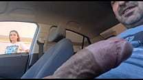 Risky masturbation in the car in public for hot girl!