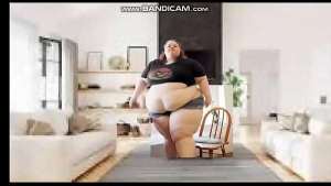 HUGE 400# White Redhead in cutoffs Jogs, Does sit-ups, star Jumps  and jiggles (Solo, AI-Generated, a018047a)