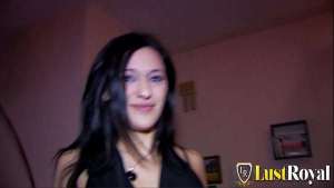 Bigtits brunette double fucked with a huge dildo