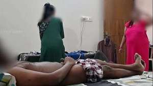 Dick flashing infront of two maids