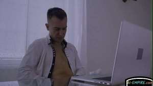 Horny bisexual stud getting spit roasted