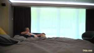 Hot blonde hard wet fuck and gets cumshot from old grandpa in a hotel room