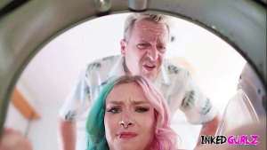 Inked Gurlz – A Tattooed Girl Get Anal by the Washing Machine