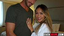 Cuckold hubby invites hot guy to fuck his asian wife