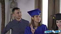 Graduating babes Remi Jones and Hazel Heart srips off and start making out until they got caught