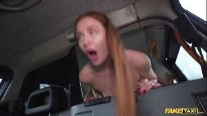 Fake Taxi Redhead MILF in sexy nylons rides a big fat dick in a taxi