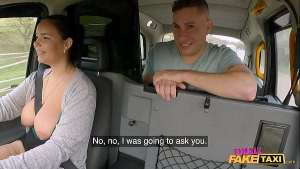 Female Fake Taxi Her big natural boobs fall out in front of her passenger leading to sex