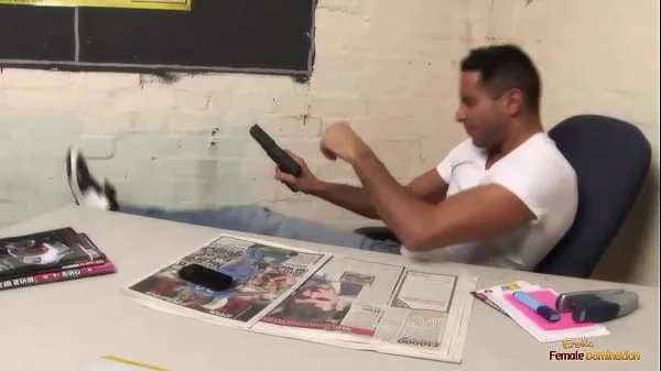 Brunette nurse surprises a guy with a blowjob before riding his dick