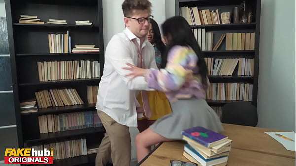 FAKEhub – Quick cum in panties in the study room leads to petite girl getting cum dripped on her pretty face, threesome hardcore with female squirting orgasm and facial cumshot, starring Daphne Klyde and Italian babe Maria Wars