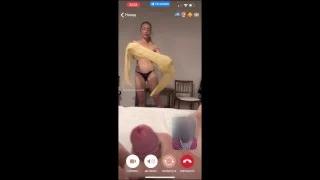 My husband is jerking and cum front my mom  while we talk with her by video call.