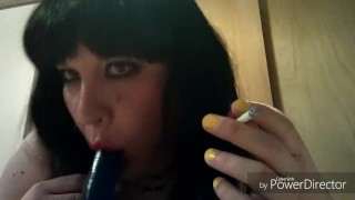 Ts Natalie Jenkins Smoking and sucking on a dildo