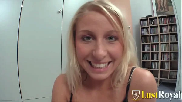 Big tits blonde milf masturbates with pink dildo