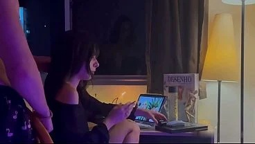 Interrupted Her Drawing for a Quick Fuck – Real Couple Surprise Sex on the Desk