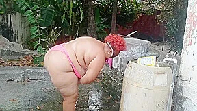 My Whore Stepmother Takes A Shower In The Patio