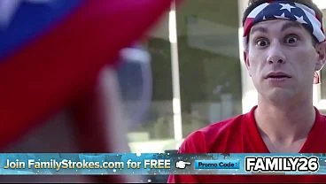 Stepmom and Stepdaughter Share a Cock During a Family BBQ, Sucking and Fucking