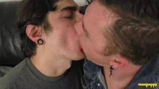 Leo Blue and Johnny Mercy kissing with tongues so deep