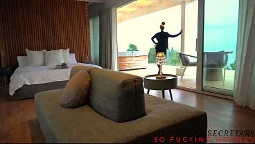 my private secretary in tight bodycon dress and stockings fucked risky on a balcony