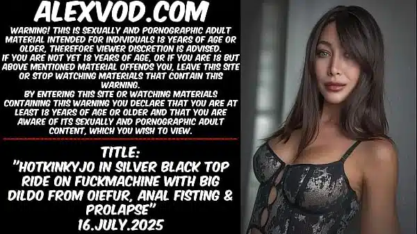 Hotkinkyjo in silver black top ride on fuckmachine with big dildo from oiefur, anal fisting & prolapse