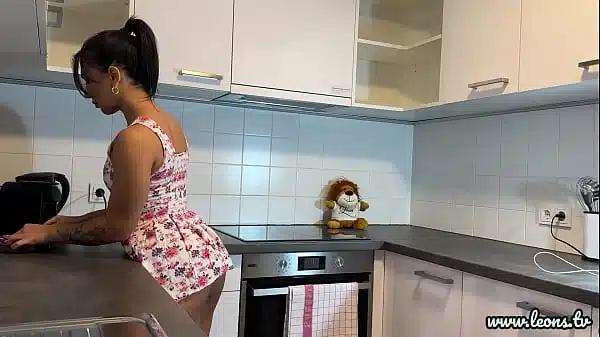 Hottest Brunette Sexy and Horny Petite Girl wears a Sundress No Panties to Show her Round Ass with Tight Pussy