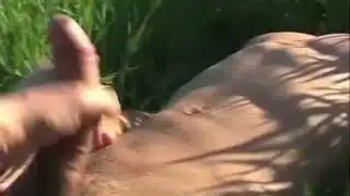 Monster Cock Gets Handjob in Nature