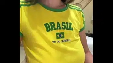 My stepmom is wearing a short T-shirt and big boobs are visible in it