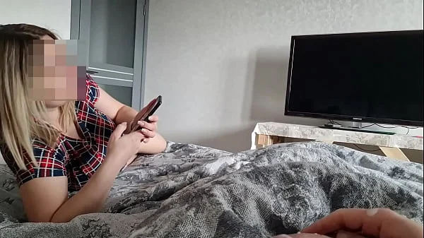 My stepsister came my room she sexy I show a my excited cock, a strong erection, I start masturbating a dick, a beautiful girl watches a man jerk off a big dick and she likes it she voyeur OMG !!!