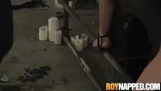 Roped to a tire sub slave cums while being wanked by master