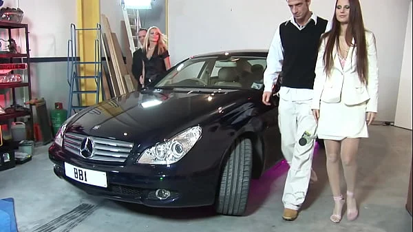 Two Blondes And A Brunette Visit Men In The Garage