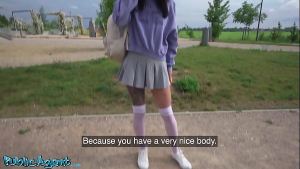 Public Agent – gorgeous natural young and skinny college girl takes Euros for outdoor flashing and sex outside with big dick