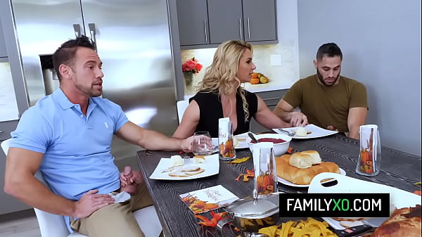 Busty stepmom Phoenix Marie fucks with stepson and his army friend for Thanksgiving