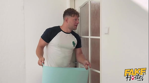 Fake Hostel – Asian Russian babe with beautiful fit body gets STUCK inside a washing machine and takes cumshot in her mouth