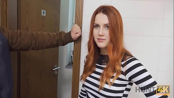 HUNT4K. Belle with red hair fucked by stranger in toilet in front of BF