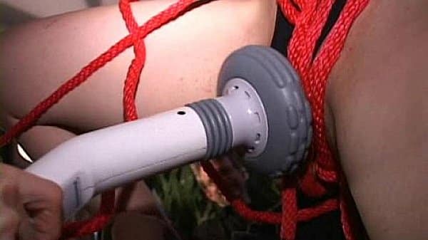 Tiny tit blindfolded MILF made naked-roped in front of crowd-f. to cum