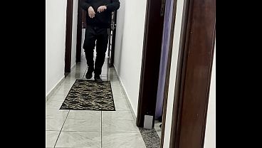 Coworkers hook up and have sex in the company hallway.